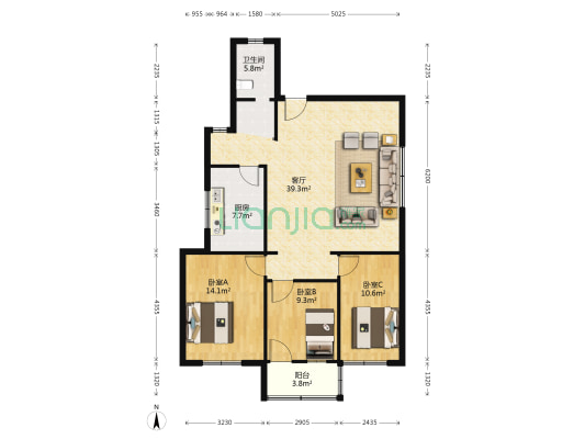 经委住宅楼 3室1厅1卫 105平方