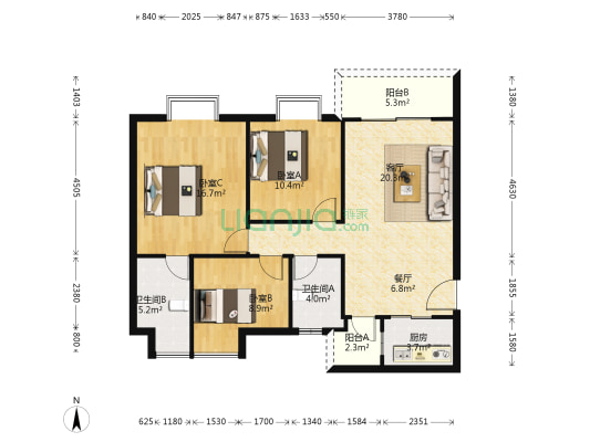 名都华庭 3室2厅2卫 105平方
