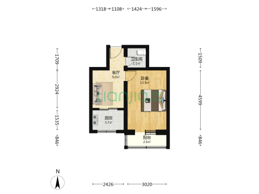 广安门外大街197号 1室1厅1卫 42平方