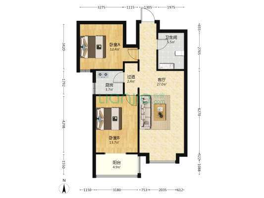 龙城小区(复兴区) 2室1厅1卫 94平方