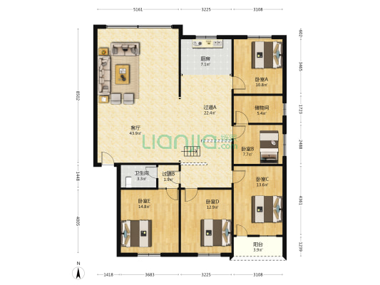 社保局小区 5室1厅1卫 175平方