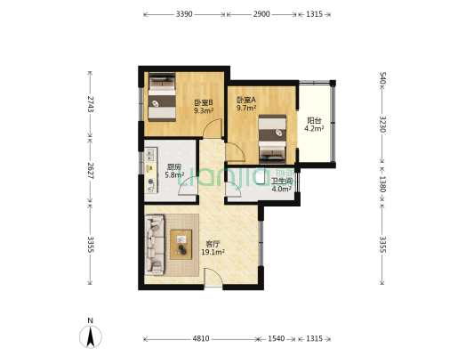 自由村 2室1厅1卫 61平方
