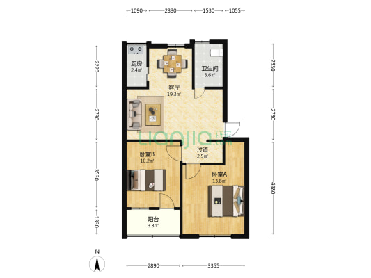 二院宿舍 2室1厅1卫 64平方