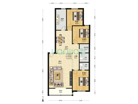移动公司家属楼 3室2厅3卫 133平方