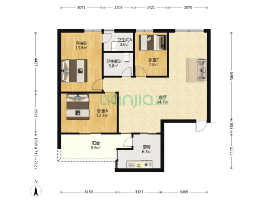 三山大厦 3室1厅2卫 108平方