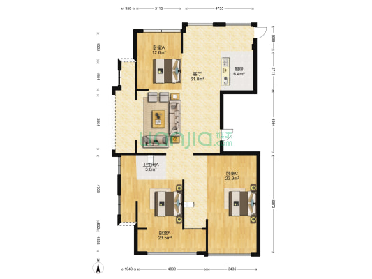 皇庭文郡 3室1厅1卫 128平方