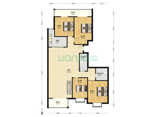 天天家园 4室1厅2卫 178平方