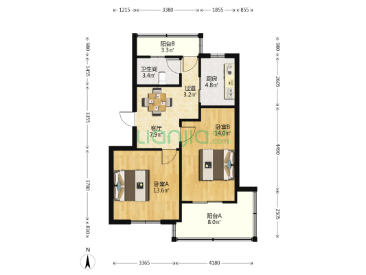 公路处宿舍 2室1厅1卫 70平方