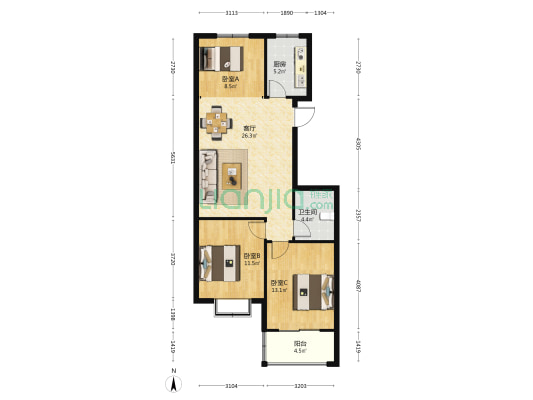 兰庭华府 3室1厅1卫 103平方
