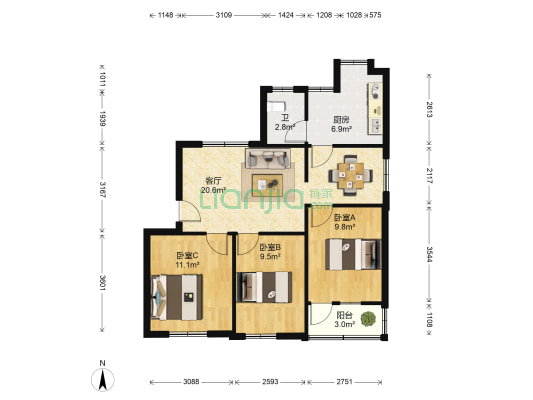 广西广播电视技术中心宿舍区 3室1厅1卫 80平方