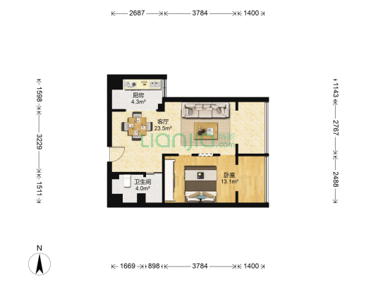 盛世草堂 1室1厅1卫 60平方