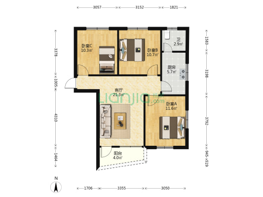 飞龙五区 3室1厅1卫 79平方