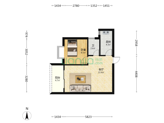 广运·都市景苑小区一期 1室1厅1卫 57平方