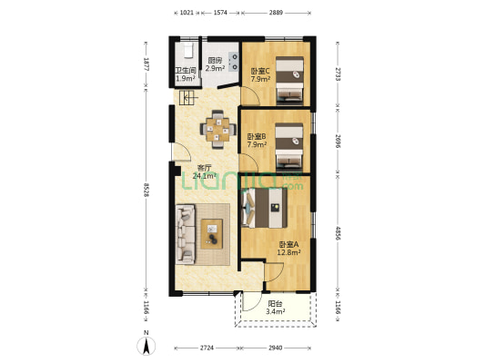 耀华社区耀华西街 3室1厅1卫 74平方