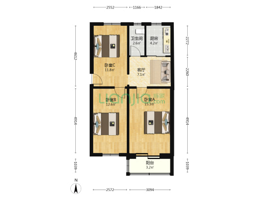 大木仓胡同35号 3室1厅1卫 74平方