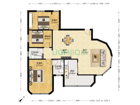 宝珠新村 2室2厅2卫 111平方