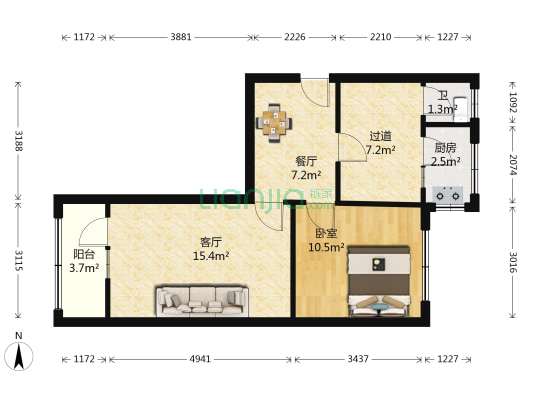 黔江路10号 1室2厅1卫 54平方
