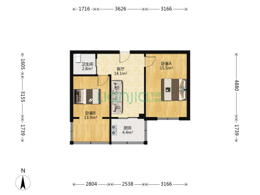 吉祥街 2室1厅1卫 60平方