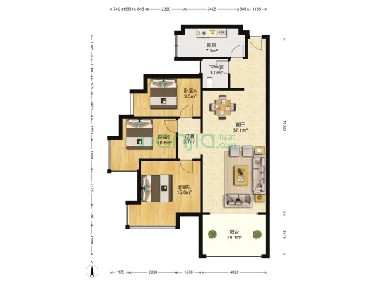 兴瑞天鹅湖 3室1厅1卫 108平方