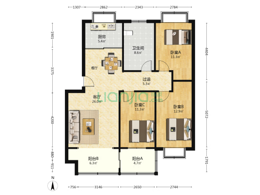 淄矿集团公司机关六分会 3室1厅1卫 112平方