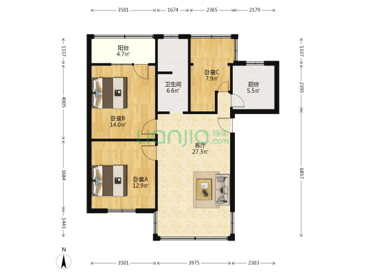信合花园 3室1厅1卫 92平方