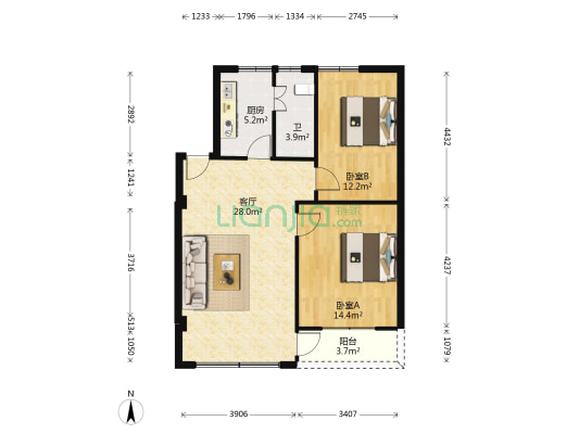 平洲运通大厦 2室1厅1卫 96平方