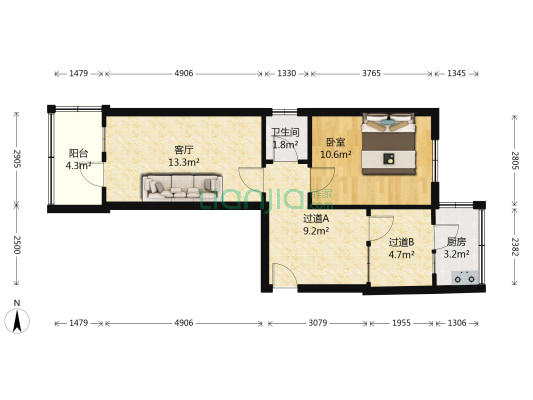 文杏苑 1室1厅1卫 54平方
