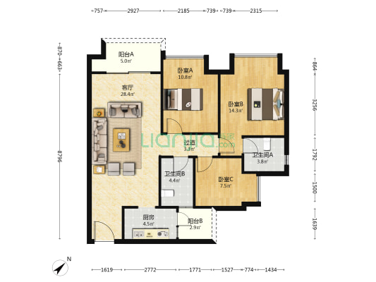 星悦礼玉金湾观悦庭 3室1厅2卫 103平方