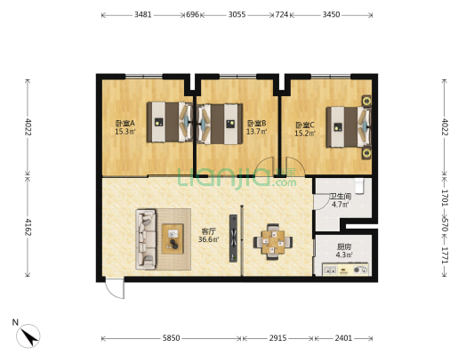 节能大厦 3室1厅1卫 120平方