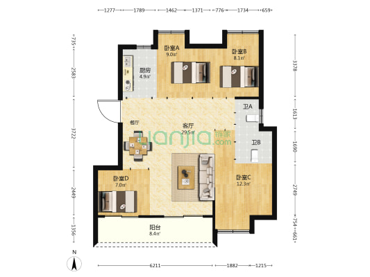 左海璞宸 4室1厅2卫 98平方