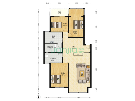 雅筑苑 3室1厅2卫 138平方