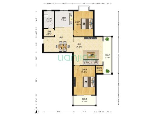 新联家园 2室1厅1卫 108平方