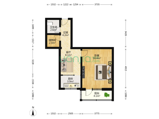 小马厂东里 1室1厅1卫 58平方