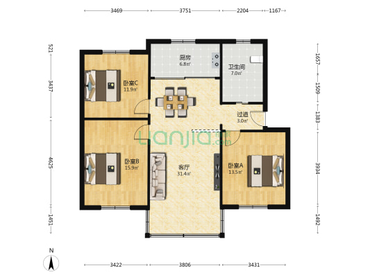 明珠新村 3室1厅1卫 108平方