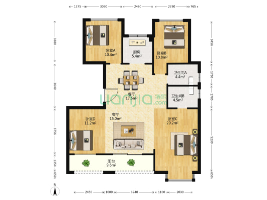 中梁首府壹号院 4室2厅2卫 131平方
