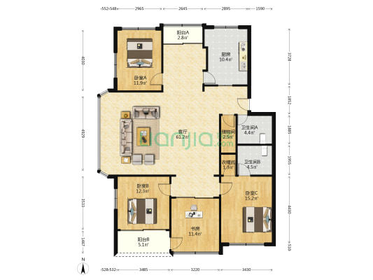 锦湖北路二十三弄 4室1厅2卫 163平方