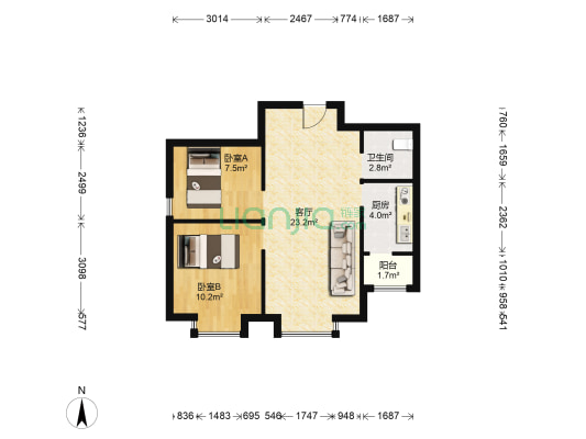 龙泽苑 2室1厅1卫 70平方