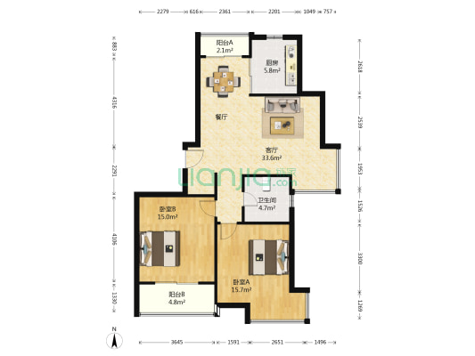 上海源花城 2室1厅1卫 93平方