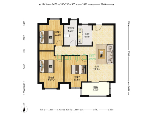 祥源生态城·景秀园 3室1厅1卫 104平方