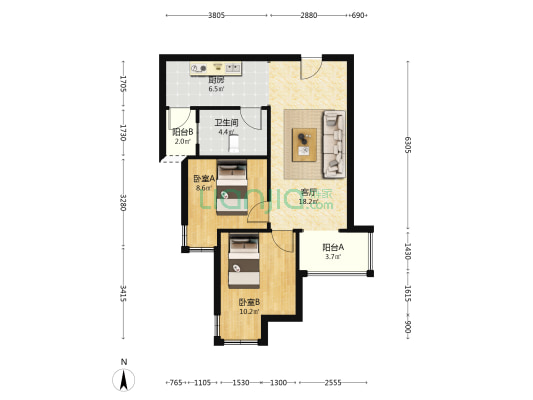 天伦湾一期经典全南两居 好楼层 全天采光无遮挡-户型图