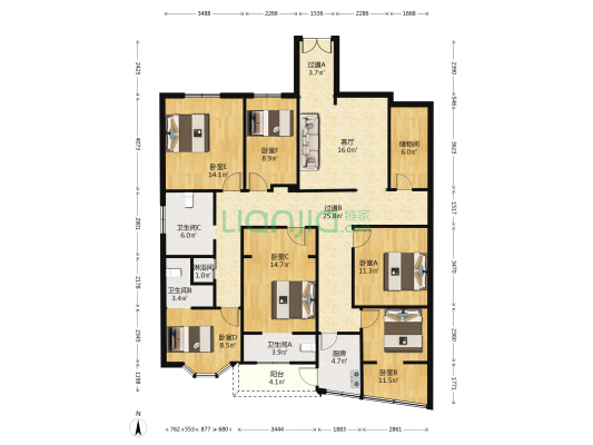 金茂大厦 6室1厅4卫 179平方
