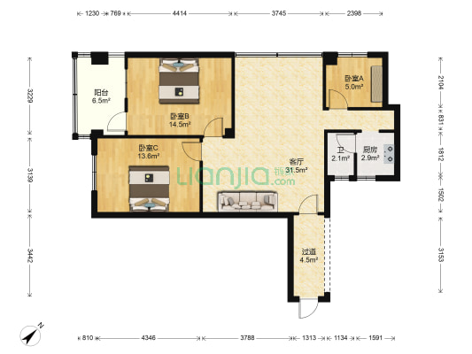 夏苑楼 3室1厅1卫 91平方
