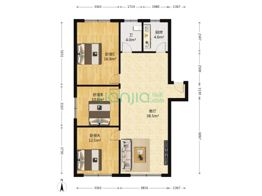 迎宾大道北段542号 3室1厅1卫 110平方