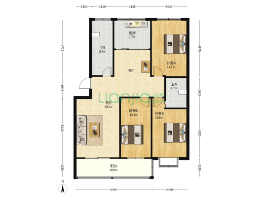 盛世东方南区 3室1厅2卫 134平方