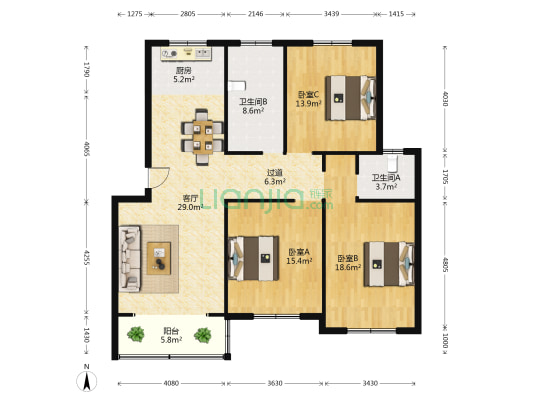 如意湾家苑 3室1厅2卫 129平方