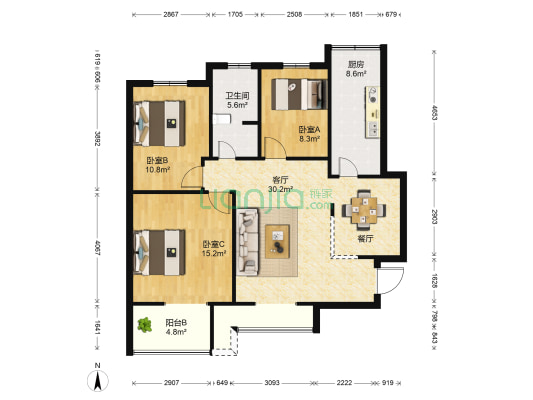 光谷地产湾郡 3室1厅1卫 119平方