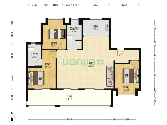远大九璟湾 3室1厅2卫 143平方