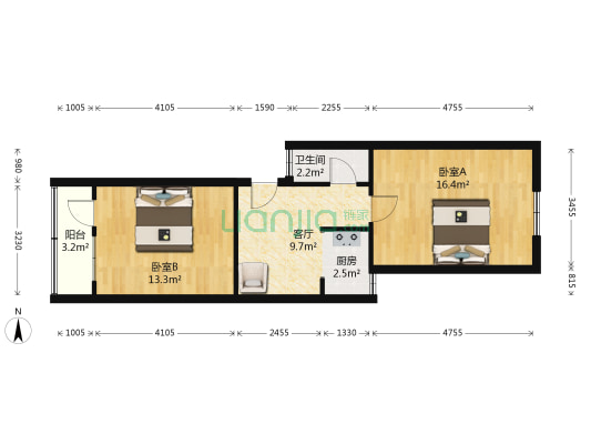 铜坊苑小区 2室1厅1卫 59平方