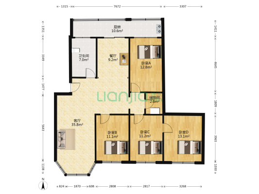 四平路小区 4室2厅1卫 146平方