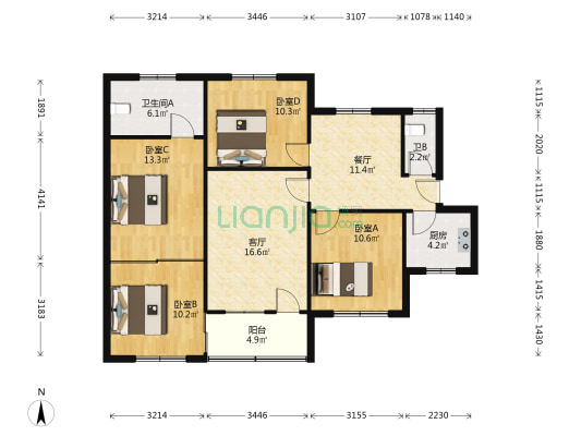 汽电厂宿舍 4室2厅2卫 105平方